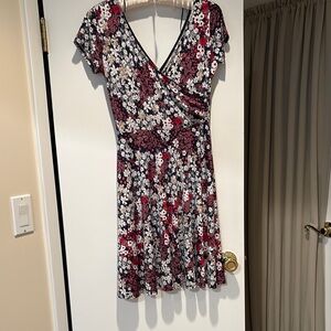 Kaileigh Red and Black Flutter Sleeve Wrap Midi Dress